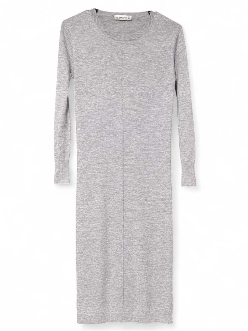 Zara Knit Gray Long Sleeve Midi Sweater Dress Size Small